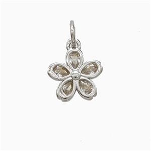 Copper Flower Pendant Pave Zirconia Platinum Plated, approx 10mm [FN52767]
