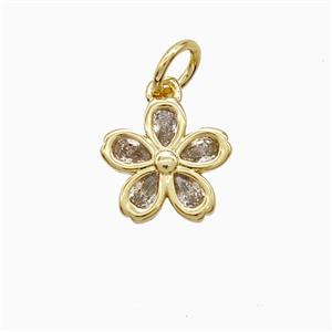 Copper Flower Pendant Pave Zirconia Gold Plated, approx 10mm [FN52768]