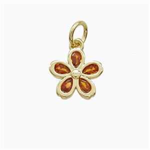 Copper Flower Pendant Pave Zirconia Gold Plated, approx 10mm [FN52770]