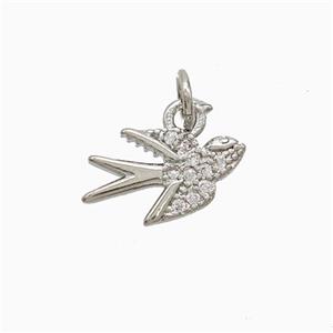 Copper Swallow Pendant Pave Zirconia Birds Platinum Plated, approx 8-14mm [FN52777]