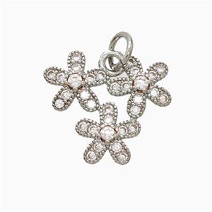 Copper Flower Pendant Pave Zirconia Platinum Plated, approx 16mm [FN52785]