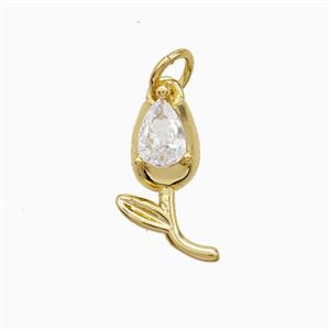 Copper Tulip Pendant Pave Zirconia Flower Gold Plated, approx 7-15mm [FN52794]
