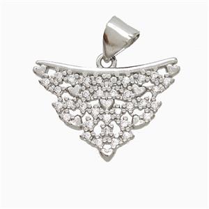 Copper Triangle Pendant Pave Zirconia Heart Platinum Plated, approx 14-20mm [FN52809]