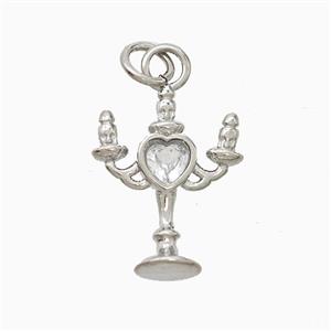 Copper Candlestick Pendant Pave Zirconia Platinum Plated, approx 13-17mm [FN52813]