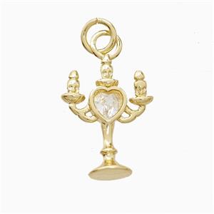 Copper Candlestick Pendant Pave Zirconia Gold Plated, approx 13-17mm [FN52814]