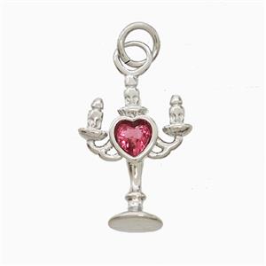 Copper Candlestick Pendant Pave Zirconia Platinum Plated, approx 13-17mm [FN52815]