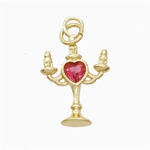 Copper Candlestick Pendant Pave Zirconia Gold Plated, approx 13-17mm [FN52816]