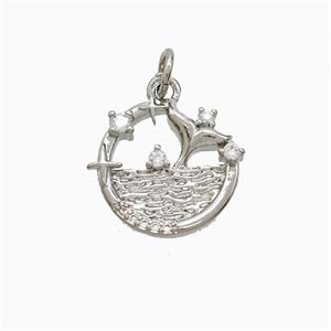 Copper Shark-Tail Pendant Pave Zirconia Ocean Platinum Plated, approx 15mm [FN52871]