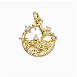 Copper Shark-Tail Pendant Pave Zirconia Ocean Gold Plated, approx 15mm [FN52872]