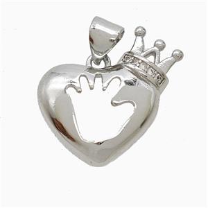 Copper Heart Crown Pendant Pave Zirconia Hand Platinum Plated, approx 18mm [FN52875]