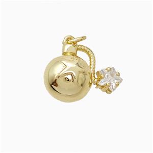 Landmine Charms Copper Pendant Pave Zirconia Gold Plated, approx 12-15mm [FN52877]