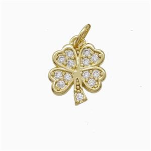 Copper Clover Pendant Pave Zirconia Gold Plated, approx 11-13mm [FN52892]