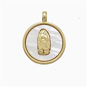 Copper Virgin Mary Pendant Pave Shell Circle Gold Plated, approx 15mm [FN52921]