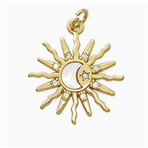 Copper Moon Pendant Pave Shell Zirconia Sun Gold Plated, approx 19mm [FN52925]