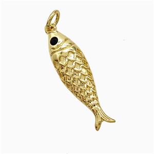 Copper Fish Pendant Pave Zirconia Gold Plated, approx 7-24mm [FN52953]