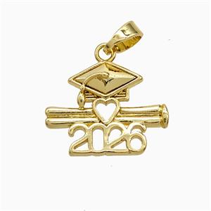 Class Of 2026 Graduation Diploma Pendant Copper Gold Plated, approx 14-18mm [FN52957]