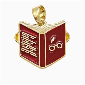 Book Charms Copper Pendant Red Enamel Gold Plated, approx 18mm [FN52968]