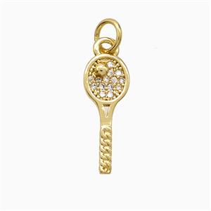 Copper Tennis Racket Pendant Pave Zirconia Sports Gold Plated, approx 6.5-17mm [FN52969]