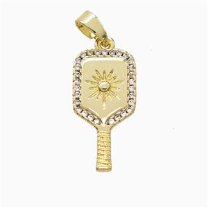 Copper Pickleball Paddle Pendant Pave Zirconia Sports Gold Plated, approx 10-20mm [FN52979]