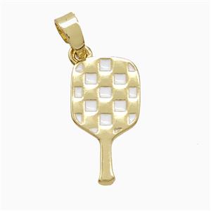 Copper Pickleball Paddle Pendant White Enamel Sports Gold Plated, approx 9-17mm [FN52985]
