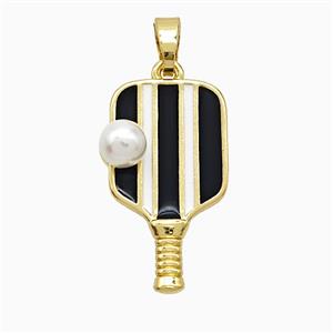 Copper Pickleball Paddle Pendant Pave Resin Enamel Sports Gold Plated, approx 13-22mm [FN52994]
