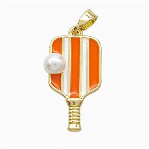 Copper Pickleball Paddle Pendant Pave Resin Orange Enamel Sports Gold Plated, approx 13-22mm [FN53000]