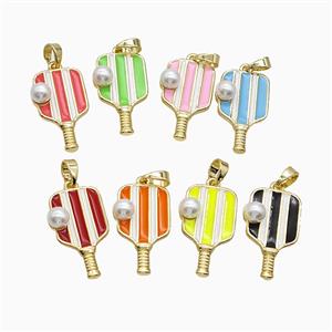 Copper Pickleball Paddle Pendant Pave Resin Enamel Sports Gold Plated Mixed, approx 13-22mm [FN53002]
