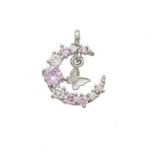 Copper Moon Pendant Pave Zirconia Platinum Plated, approx 13mm [FN53003]