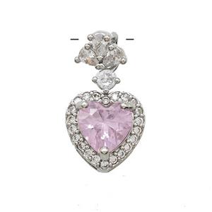 Copper Heart Pendant Pave Zirconia Crystal Glass Platinum Plated, approx 10mm, 7mm [FN53011]