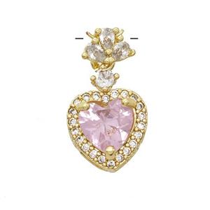 Copper Heart Pendant Pave Zirconia Crystal Glass Gold Plated, approx 10mm, 7mm [FN53012]