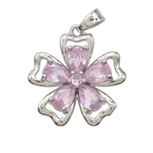 Copper Flower Pendant Pave Zirconia Crystal Glass Platinum Plated, approx 20mm [FN53013]