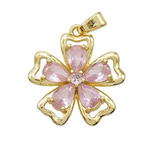 Copper Flower Pendant Pave Zirconia Crystal Glass Gold Plated, approx 20mm [FN53014]
