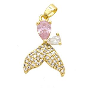 Copper Shark-Tail Pendant Pave Zirconia Crystal Glass Gold Plated, approx 14-20mm [FN53016]