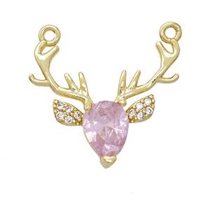 Copper Deer Pendant Pvae Zirconia Pink Crystal Glass Gold Plated, approx 17-20mm [FN53021]