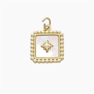 Copper Square Pendant Pave Shell Northstar Gold Plated, approx 13mm [FN53031]