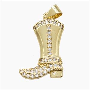 Cowboy Boots Charms Copper Shoes Pendant Pave Zirconia Gold Plated, approx 14-19mm [FN53039]