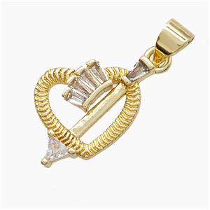 Copper Cupid Arrow Heart Pendant Pave Zirconia Gold Plated, approx 13-18mm [FN53053]