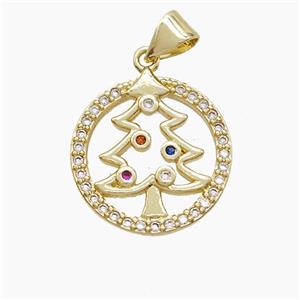 Christmas Tree Charms Copper Pendant Pave Zirconia Gold Plated, approx 17mm [FN53059]