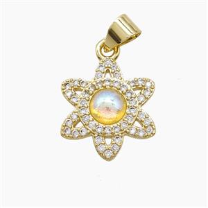 Copper Flower Pendant Pave Zirconia Resin Gold Plated, approx 15mm [FN53074]