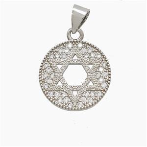 Copper DavidStar Pendant Pave Zirconia Platinum Plated, approx 15mm [FN53082]