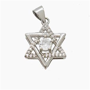 Copper DavidStar Pendant Pave Zirconia Platinum Plated, approx 16mm [FN53086]