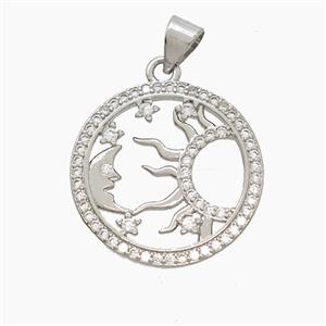 Copper Sun Moon Pendant Pave Zirconia Platinum Plated, approx 20mm [FN53092]