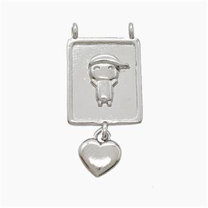 Copper Kidsboy Pendant 2loops Heart Platinum Plated, approx 13-18mm, 7mm [FN53107]