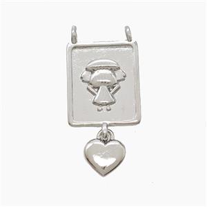 Copper Kids Girls Pendant 2loops Heart Platinum Plated, approx 13-18mm, 7mm [FN53109]