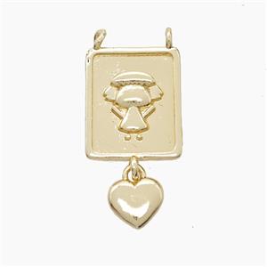 Copper Kids Girls Pendant 2loops Heart Gold Plated, approx 13-18mm, 7mm [FN53110]