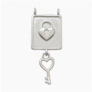 Copper Key Lock Pendant 2loops Platinum Plated, approx 13-18mm, 6-11mm [FN53111]