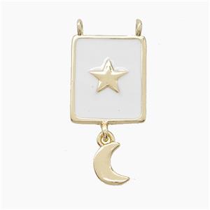Copper Star Moon Pendant White Enamel 2loops Gold Plated, approx 13-18mm, 5-7mm [FN53114]