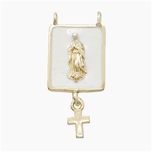 Copper Jesus Pendant White Enamel Cross 2loops Gold Plated, approx 13-18mm, 5-7mm [FN53115]