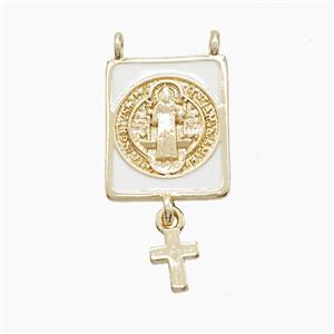 Copper Saint Jude Pendant White Enamel Cross 2loops Gold Plated, approx 13-18mm, 5-7mm [FN53116]