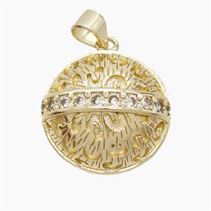 Copper Half-Ball Pendant Pave Zirconia Round Gold Plated, approx 18mm [FN53124]